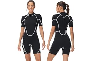 Owntop 3/2mm Shorty Wetsuit Men Women - Back Zip Wet Suit for Diving Surfing, Short Sleeve Diving Suits Stretch Neoprene for Water Sports