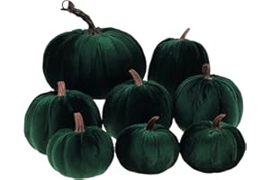Gresorth 8pcs Assorted Size Fake Handmade Green Velvet Pumpkins Artificial Fall Harvest Halloween Decoration for Home Kitchen Farmhouse Thanksgiving Wedding Festival