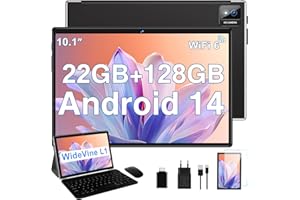 Biegedy Tablet 10 Zoll Android 14 Octa-Core, 22 GB RAM+128 GB ROM (TF1 TB),8000mAh丨Widevine L1丨GMS丨5G WLAN 6丨5MP+8MP丨Bluetooth 5.0丨1280 * 800丨Metallabdeckung Tablet mit Tastatur Maus Schwarz