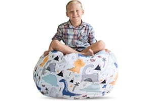 Creative QT Stuff ’n Sit Extra Large 38’’ Bean Bag Storage Cover for Stuffed Animals & Toys – Dinosaur Print – Toddler & Kids’ Rooms Organizer – Giant Beanbag Great Plush Toy Hammock Alternative