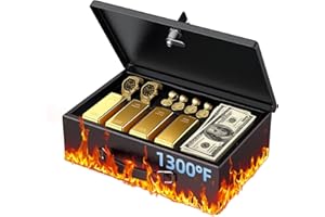 Uniclife Fireproof Document Box with Key Lock & Handle, 32 x 21 x 10.4 cm, Small Lock Box, Water-Resistant Safe Box for Valuables, Passports & Cash, Portable Security Metal Chest