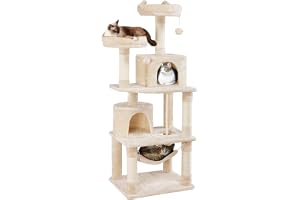 Yaheetech Klösträd 158 cm kattträd, klösträd, med 2 katthus och 2 plattformar, sisal, kattmöbler, stabil