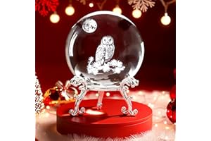 Minnhua Crystal Ball 3D Laser Owl Figurines Glass Paperweights with Stand Crystal Ornaments Valentines Day Mother's Day Gifts for Women Men Glass Ornaments for The Home Office Decor