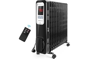 Aigostar Oil Monster - Radiateur à bain d’huile 2500W, 13 éléments chauffants. 3 modes + ECO, minuterie 24h, thermostat réglable. Écran LED, télécommande, silencieux.