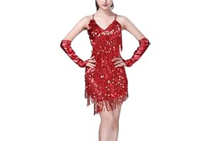 FEOYA Women Fringe Dance Dress Ladies Ballroom Dresses Latin Salsa Samba Rumba Tango Tassel Sparkly Dancewear Costume Dance 9 Colors