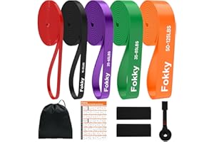 Fokky Bande Elastique Musculation, Élastique Musculation avec 5 Niveaux différents Bande de Resistance et Ancrage de Porte, Idéal pour Crossfit, Renforcement Musculaire