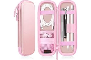 Fintie Fodral för Apple Pencil Pro och USB-C, Bärväska i PU-Läder Kompatibel Med Apple Pen, USB-Kabel, Samsung Stylus, Roségu