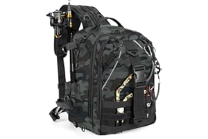 Jueachy Sac de Pêche, Sac à Dos avec Porte-cannes, Etui de Rangement de Stockage de Matériel de Pêche de Pince Leurre Tactique Grande Capacité Pochette Peche pour Randonnée Voyage Chasse Peche