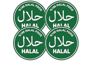 STICKIFY 100% Halal Food Sticker – Set of 4 Round Green Vinyl Decals – Laminated Arabic & English Halal Sign for Restaurant Window Stickers, Shopfront – Halal Certification Sign – Waterproof (4 pieces)