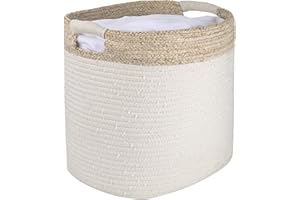 LA JOLIE MUSE Cesto Portaoggetti in corda di Cotone con pelle di mais,35.5CM Coperta per bucato con Cestino Organizer, Colore naturale, Fantasia Beige