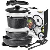 VINAK - Frying Pan Set with Removable Non-Stick Handle | 11 Pieces - Frying Pan 26 cm + 20 cm, Saucepan 18 cm, Glass/Storage