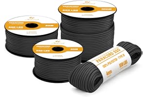 Abma Cord Paracord 4mm 15m Corda Paracord 550 Tipo III 7 Fili per All'aperto, Sopravvivenza, Campeggio, Fai Da Te - Max. 250 kg - Nero