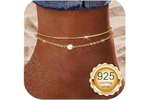 MILACOLATO 925 Sterling Silver Anklets for Women Dainty CZ Parperclip Heart Layered Waterproof Silver Ankle Bracelets Adjustable Extra Large Anklet Beach Foot Jewellery