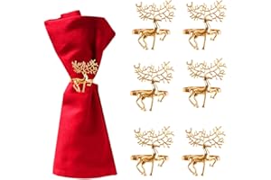 DERAYEE 12 PCS Christmas Napkin Rings, Reindeer Napkin Rings Gold Elk Napkin Holders Napkin Buckle for Xmas Thanksgiving Party Holiday Wedding Table Decoration