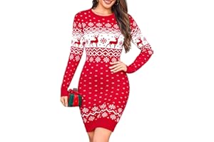 Totatuit Christmas Jumper Dress Womens Ugly Reindeer Snowflakes Xmas Tree Crew Neck Ladies Novelty Knitted Pullover Sweater Knitwear UK