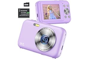 IXNAIQY Macchina Fotografica Compatte 1080P, Fotocamera Digitale 44MP con Scheda 32GB, 2.4"LCD Fotocamera Compatta con 16X Digitale Zoom, Mini Ricaricabile Fotocamera Digitale per Bambini (Viola)