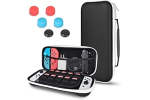 DLseego Custodia da trasporto compatibile con Nintendo Switch OLED, guscio portatile rigido ultra sottile con 10 supporti per cartucce di gioco e 6 tappi per manopole per pollice, colore nero