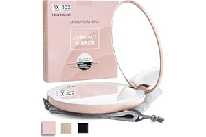 Mavoro Specchio per Trucco da Viaggio Illuminato a LED | Ingrandimento 1x/10x - LED, Specchio Tascabile o da Borsa, Piccolo Specchio da Viaggio. Specchio Portatile Pieghevole (Rosa Millenaria)