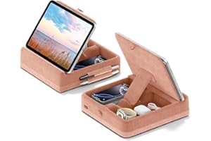 KDD Soporte de Tableta con Almacenamiento, Soporte de Tablet para Cama, Soporte iPad Ajustable Angulo con Soporte de Aguja Compatible con iPad Pro, Air, Mini, Book, Phone y Tableta,Melocotón(4-13 ")