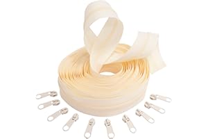 AERZETIX - C62513x5-C62871x10 - Kit de Fermeture éclair à glissière Spirale 5m N°3 Couleur: écru + 10 curseurs N°3 Non verrouillables Couleur: écru - en métal - mercerie Couture