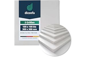 diconfa PTFE Teflon Platte BREITE/LÄNGE 100mm bis 300mm - DICKE: 0,5 bis 100mm - MENGE: 1 bis 50 - AUSWAHL: 200x200x0,5mm, 1 Stück - Kunststoffplatte virginal weiß Hitzebeständig UV-stabil