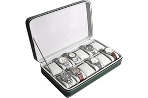 Guolich Scatola Portaoggetti per Orologi Custodia per Espositore per Gioielli in Pelle PU Organizer per Collezione di Gioielli con Cerniera (12Slots) Verde
