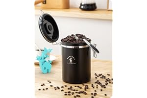 Baffect Airtight Coffee Container, 35OZ/2.8L Ground Coffee Sealed Jar with Scoop and Date Tracker, Food-Grade Stainless Steel Storage Canister for Coffee Beans (Black)