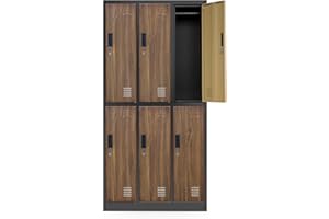 Jan Nowak Armadietto spogliatoio Armadio metallico con 6 Scomparti Fessure di ventilazione Rivestimento in polvere 185 cm x 90 cm x 45 cm (Antracite-Aspetto Legno)