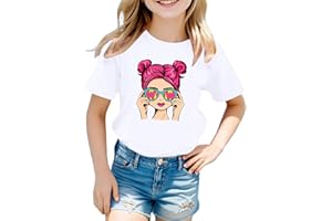 VUNCIO Tee Shirt Enfant Fille Ete 3-12 Ans Filles Imprimer Mignon Pas Cher Tshirt Fille Manche Courte été Elegant Plissée Chic Confortable Fluide Casual Fashion Sport Vacances