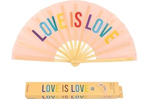 Fisura - duży składany wachlarz "Love is Love". Oryginalny wachlarz z tęczowym przesłaniem XXL. Składany wachlarz bambusa. Wymiary: 64 x 33 cm.