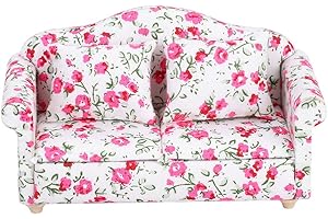 VGEBY Mini Sofa Domek dla lalek, Akcesoria do dekoracji domku dla lalek Wzór kwiatowy Mini Meble Podwójna sofa dla lalki w skali 1/12 małe skupiska kwiatów
