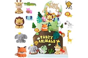 TESELIFE Decorazioni Torta Compleanno Animali 2 Anni, Giungla 2° Compleanno Ragazzo Torta Decorazione, Animali Foresta Safari Cake Cupacke Topper