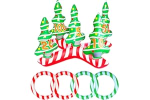 HONGCI Christmas Party Toss Game Inflatable Xmas Tree with 4 Rings,Inflatable Xmas Tree Throwing Rings for Kids Adults Family Xmas Holiday New Year Party Fun Games