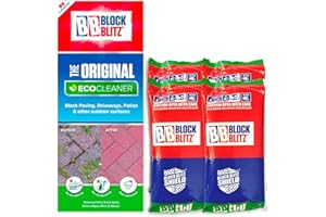 Block Blitz Block Paving Cleaner. Removes and Prevents Algae, Moss, and Black Spot. Deters Weed Growth for up to 6 Months. 4x Pouches. Treats 60 sq/m.