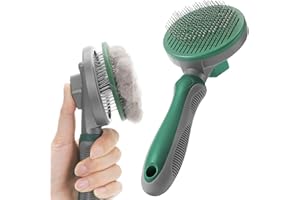 FANCYWHOOP Katzenbürste Hundebürste, Selbstreinigung Hunde Katzen Bürste für Langhaar/Kurzhaar, Katzenkamm mit Griff, Bürste für Die Haustierpflege zum Entfernen von Unterfell, Losem Fell und Schmutz - Grün