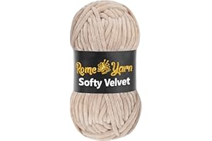 Rome Yarn Softy Velvet Wolle 100g - 120m | Samtgarn Chunky Chenillewolle Babywolle Amigurumi Super Bulky Garn zum Häkeln und Strickwolle Flauschgarn Velvet Garn (1 Knäuel, 943 Hellbeige)