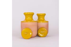 Alppos 2 Oyas à enterrer 1,2 Litre Jaune en Terre Cuite avec Couvercle - ollas pour Plante intérieure et extérieure - Goutte à Goutte par capilarité