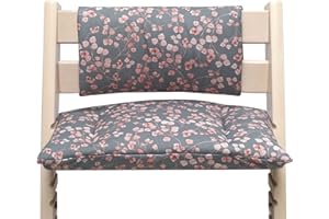 Blausberg Baby - Sitzkissen Kissen Polster Set Junior *31 Farben* für Tripp Trapp ohne Schlitz im Sitzkissen (Grau rosa Blätter) alle Materialien Oeko-TEX Standard 100 Zertifiziert