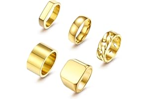 KRFY 5 PCS Mens Anelli in acciaio inox Signet Ring Anelli d'oro Piazza Pinky Thumb Ring Chunky spessore cubano link catena dito anello di nozze Cool Band Ring Set