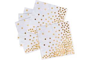 iZoeL 60 servilletas de Papel Dorado para Fiestas, servilletas Doradas, 3 Capas con Puntos Dorados, Suave y Gruesas, 15,2 x 15,2 cm