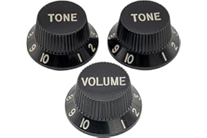 Musiclily Pro Calowa Gałka Potencjometru Strat Knobs 1 Volume 2 Tone do Gitary Elektryczny Typu Stratocaster, Czarny(3 szt.)