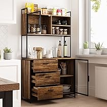 Scaffale Da Cucina Industriale 3 Ripiani Con Armadietto - Marrone E Nero, Multiuso Per Casa - Foto 2