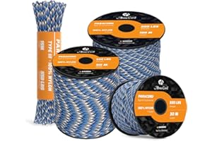 Abma Cord Paracorde 550 4mm Corde en Nylon (15m-30m-50m) Type III Paracord 7 Brins Corde de Survie, Corde Extérieure, Corde Tout Usage - Max. 250 kg - Camouflage Bleu, 30m