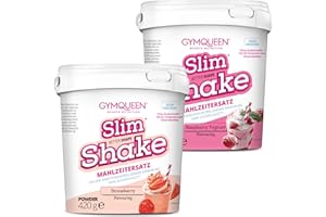 ‎GYMQUEEN GymQueen Slim Shake 2x420g, Erdbeer + Himbeer Joghurt, Leckerer Diät-Shake zum einfachen Abnehmen, Mahlzeitersatz mit wichtigen Vitaminen und Nährstoffen