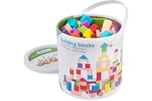 New Classic Toys Nuovi Giocattoli Classic Colorful blocchi di legno di legno di ciliegio - 100 pezzi in batteria con impugnatura , Modelli/Colori Assortiti, 1 Pezzo