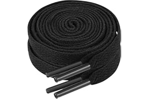 Ouligay 2 Pairs Flat Black Laces for Trainers Black Shoelace for Trainers 8mm Wide 120cm Long Football Boot Laces for Men Women Adults Kids Walking Running Sports Athletic Shoes