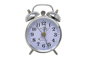 Starlet24 10 cm zegar retro budzik z dzwonkiem nostalgia retro podwójne dzwonki budzik srebrny (#867)