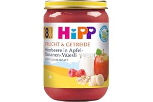 HiPP Bio Frucht & Getreide, Himbeere in Apfel-Bananen Müesli, ohne Zuckerzusatz, 6 x 190g