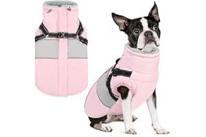 AOFITEE Hundejacke Kleine Hunde, Warm Hundemantel Winter Wasserdicht Hundemantel mit Geschirr, Reflektierende Winterjacke Wintermantel Hund mit Brustgurt Fleecemantel Hundepullover für Kaltes Wetter