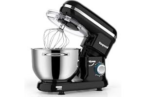 Küchenmaschine Knetmaschine zum Backen, Vospeed 1500W 6 Geschwindigkeit Elektrischer Küchenmixer mit 6.2QT Schüssel, Rührbesen, Haken, Schneebesen, Eiertrenner (Schwarz)
